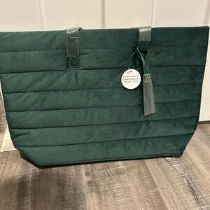 Barnes & Noble Dark Green Quilted Velvet Tote